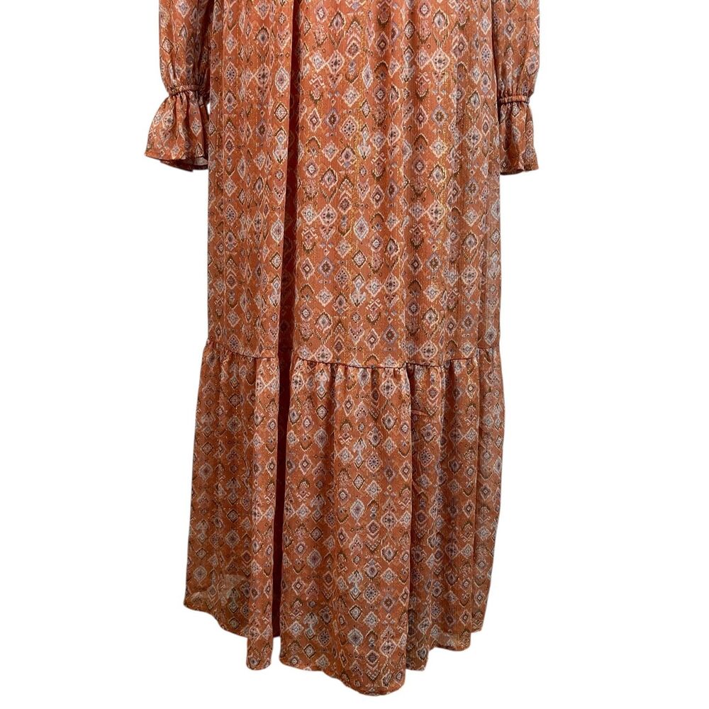Moon River Anthropologie Maxi Dress Small Long Sleeve Ruffle V‑Neck Tiered Boho - Picture 3 of 12